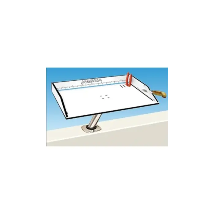 Magma Black and White Bait/Filet Mate Table With LeveLock All Angle Adjustable Fish Rod Holder Mount, Built-in Ruler, and Knife & Pliers Slots