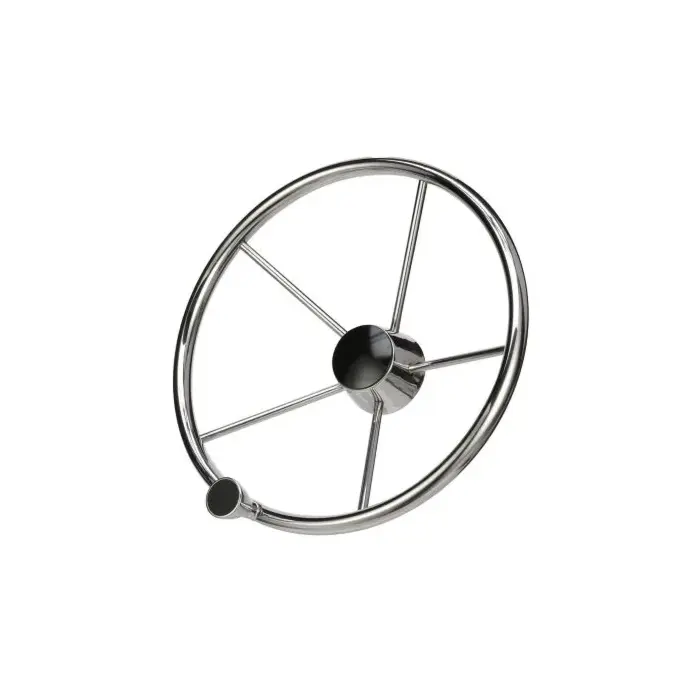 Seachoice 5 Spoke 15" Stainless Steel Destroyer Steering Wheel With Turning Knob & Black Center Cap