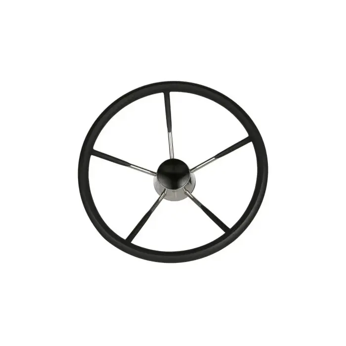 Seachoice 5 Spoke 15" Stainless Steel Destroyer Steering Wheel With Permanent Foam Grip & Black Center Cap