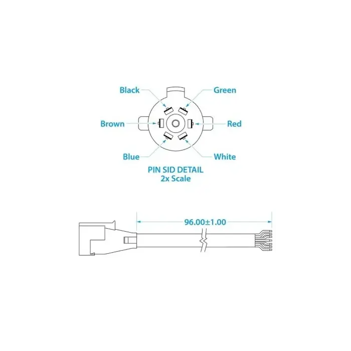 7-Way Trailer Wiring 8' Cable With 7-Way Molded Connector